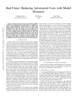Bad Citrus: Reducing Adversarial Costs with Model Distances