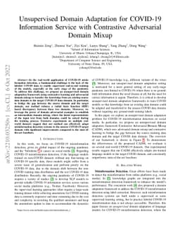 Unsupervised Domain Adaptation for COVID-19 Information Service with
  Contrastive Adversarial Domain Mixup