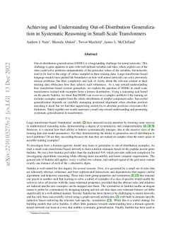 Achieving and Understanding Out-of-Distribution Generalization in
  Systematic Reasoning in Small-Scale Transformers