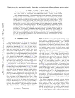 Multi-objective and multi-fidelity Bayesian optimization of laser-plasma
  acceleration