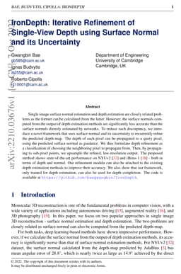 IronDepth: Iterative Refinement of Single-View Depth using Surface
  Normal and its Uncertainty