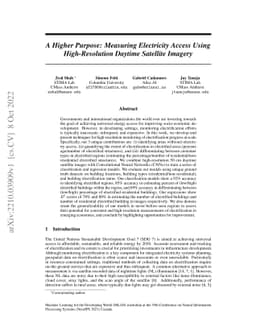 A Higher Purpose: Measuring Electricity Access Using High-Resolution
  Daytime Satellite Imagery