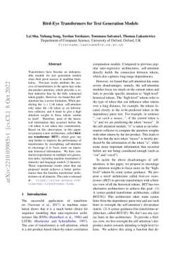 Bird-Eye Transformers for Text Generation Models