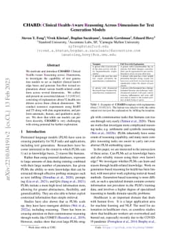 CHARD: Clinical Health-Aware Reasoning Across Dimensions for Text
  Generation Models