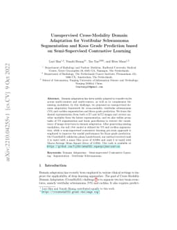 Unsupervised Cross-Modality Domain Adaptation for Vestibular Schwannoma
  Segmentation and Koos Grade Prediction based on Semi-Supervised Contrastive
  Learning