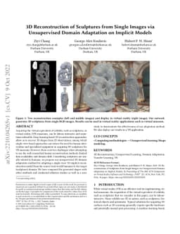 3D Reconstruction of Sculptures from Single Images via Unsupervised
  Domain Adaptation on Implicit Models