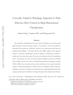 A Locally Adaptive Shrinkage Approach to False Selection Rate Control in
  High-Dimensional Classification
