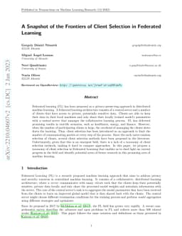 A Snapshot of the Frontiers of Client Selection in Federated Learning