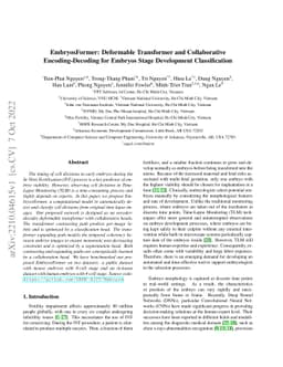 EmbryosFormer: Deformable Transformer and Collaborative
  Encoding-Decoding for Embryos Stage Development Classification