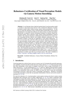 Robustness Certification of Visual Perception Models via Camera Motion
  Smoothing