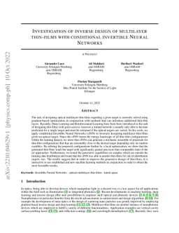 Investigation of inverse design of multilayer thin-films with
  conditional invertible Neural Networks