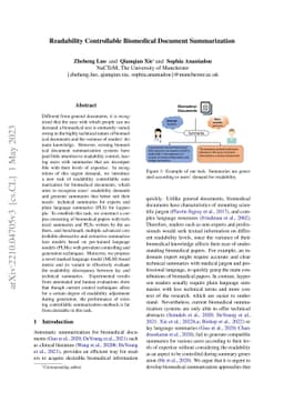 Readability Controllable Biomedical Document Summarization