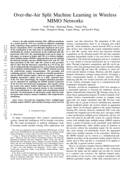Over-the-Air Split Machine Learning in Wireless MIMO Networks