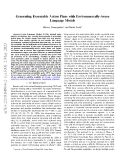 Generating Executable Action Plans with Environmentally-Aware Language
  Models