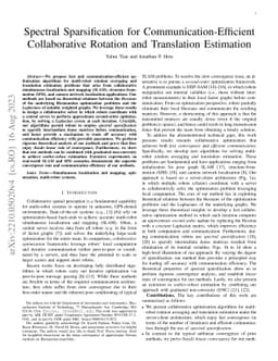 Spectral Sparsification for Communication-Efficient Collaborative
  Rotation and Translation Estimation