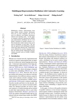 Multilingual Representation Distillation with Contrastive Learning
