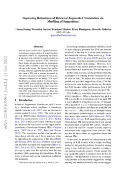 Improving Robustness of Retrieval Augmented Translation via Shuffling of
  Suggestions