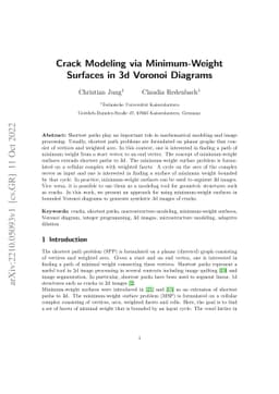 Crack Modeling via Minimum-Weight Surfaces in 3d Voronoi Diagrams