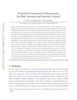Functional Constrained Optimization for Risk Aversion and Sparsity
  Control