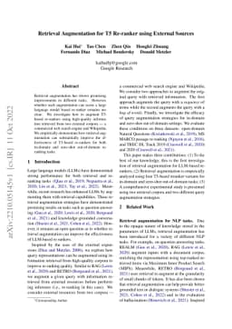 Retrieval Augmentation for T5 Re-ranker using External Sources