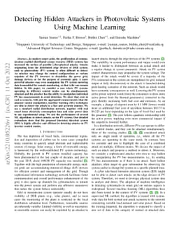 Detecting Hidden Attackers in Photovoltaic Systems Using Machine
  Learning