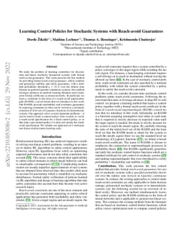 Learning Control Policies for Stochastic Systems with Reach-avoid
  Guarantees