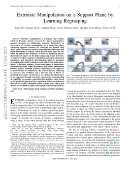 Extrinsic Manipulation on a Support Plane by Learning Regrasping