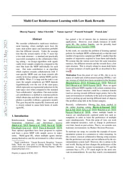 Multi-User Reinforcement Learning with Low Rank Rewards