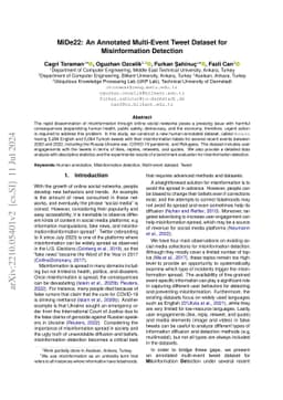 MiDe22: An Annotated Multi-Event Tweet Dataset for Misinformation
  Detection