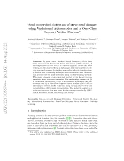 Semi-supervised detection of structural damage using Variational
  Autoencoder and a One-Class Support Vector Machine