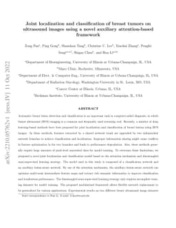Joint localization and classification of breast tumors on ultrasound
  images using a novel auxiliary attention-based framework