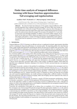 Finite time analysis of temporal difference learning with linear
  function approximation: Tail averaging and regularisation