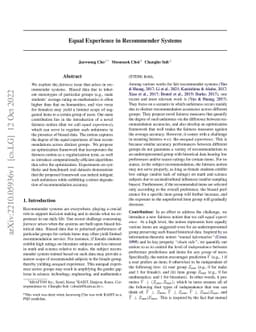 Equal Experience in Recommender Systems