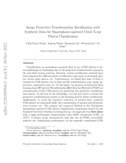 Image Projective Transformation Rectification with Synthetic Data for
  Smartphone-captured Chest X-ray Photos Classification