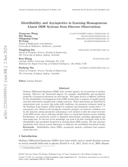 Identifiability and Asymptotics in Learning Homogeneous Linear ODE
  Systems from Discrete Observations