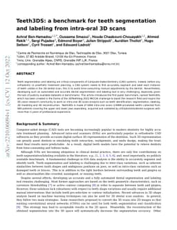 Teeth3DS: a benchmark for teeth segmentation and labeling from
  intra-oral 3D scans