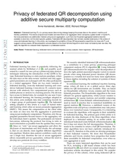 Privacy of federated QR decomposition using additive secure multiparty
  computation