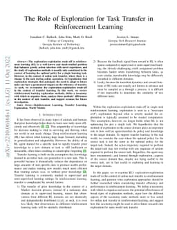 The Role of Exploration for Task Transfer in Reinforcement Learning