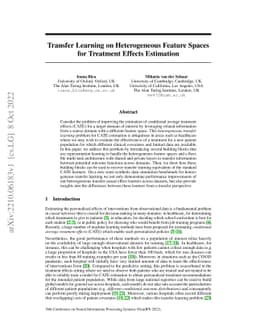 Transfer Learning on Heterogeneous Feature Spaces for Treatment Effects
  Estimation