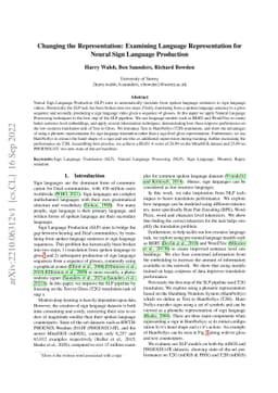 Changing the Representation: Examining Language Representation for
  Neural Sign Language Production