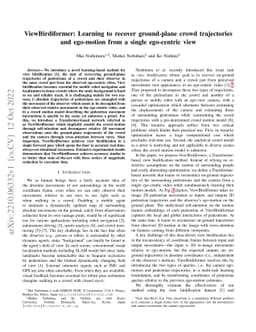 ViewBirdiformer: Learning to recover ground-plane crowd trajectories and
  ego-motion from a single ego-centric view