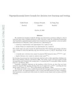 Superpolynomial Lower Bounds for Decision Tree Learning and Testing