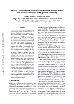 Probing Commonsense Knowledge in Pre-trained Language Models with
  Sense-level Precision and Expanded Vocabulary
