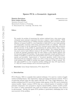 Sparse PCA: a Geometric Approach