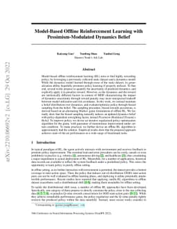 Model-Based Offline Reinforcement Learning with Pessimism-Modulated
  Dynamics Belief