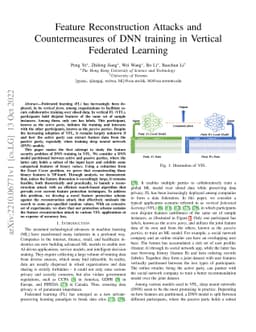 Feature Reconstruction Attacks and Countermeasures of DNN training in
  Vertical Federated Learning