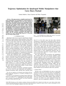 Trajectory Optimization for Quadruped Mobile Manipulators that Carry
  Heavy Payload