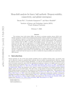 Mean-field analysis for heavy ball methods: Dropout-stability,
  connectivity, and global convergence