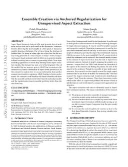 Ensemble Creation via Anchored Regularization for Unsupervised Aspect
  Extraction