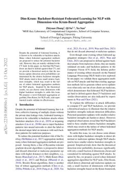 Dim-Krum: Backdoor-Resistant Federated Learning for NLP with
  Dimension-wise Krum-Based Aggregation